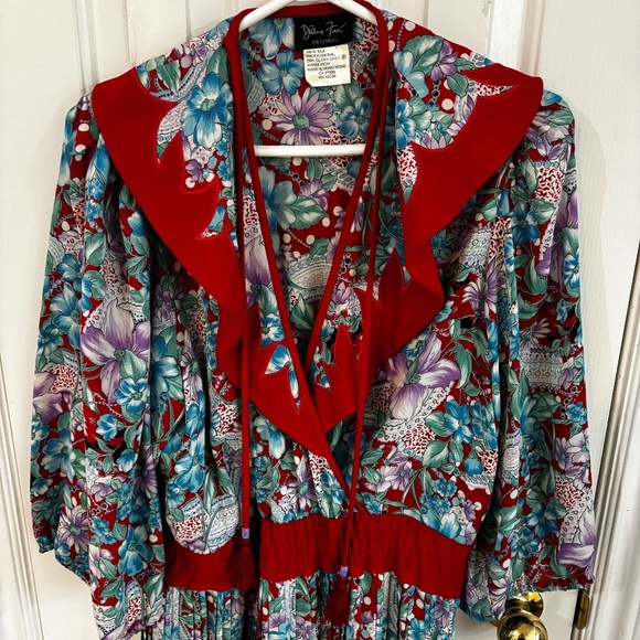 vintage silk 80s 90s floral dress - Picture 3 of 5